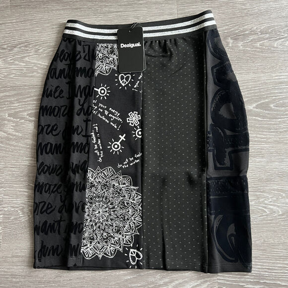 Desigual Craig Skirt Womens Small Black Textured Elasticated Waist - Picture 1 of 12